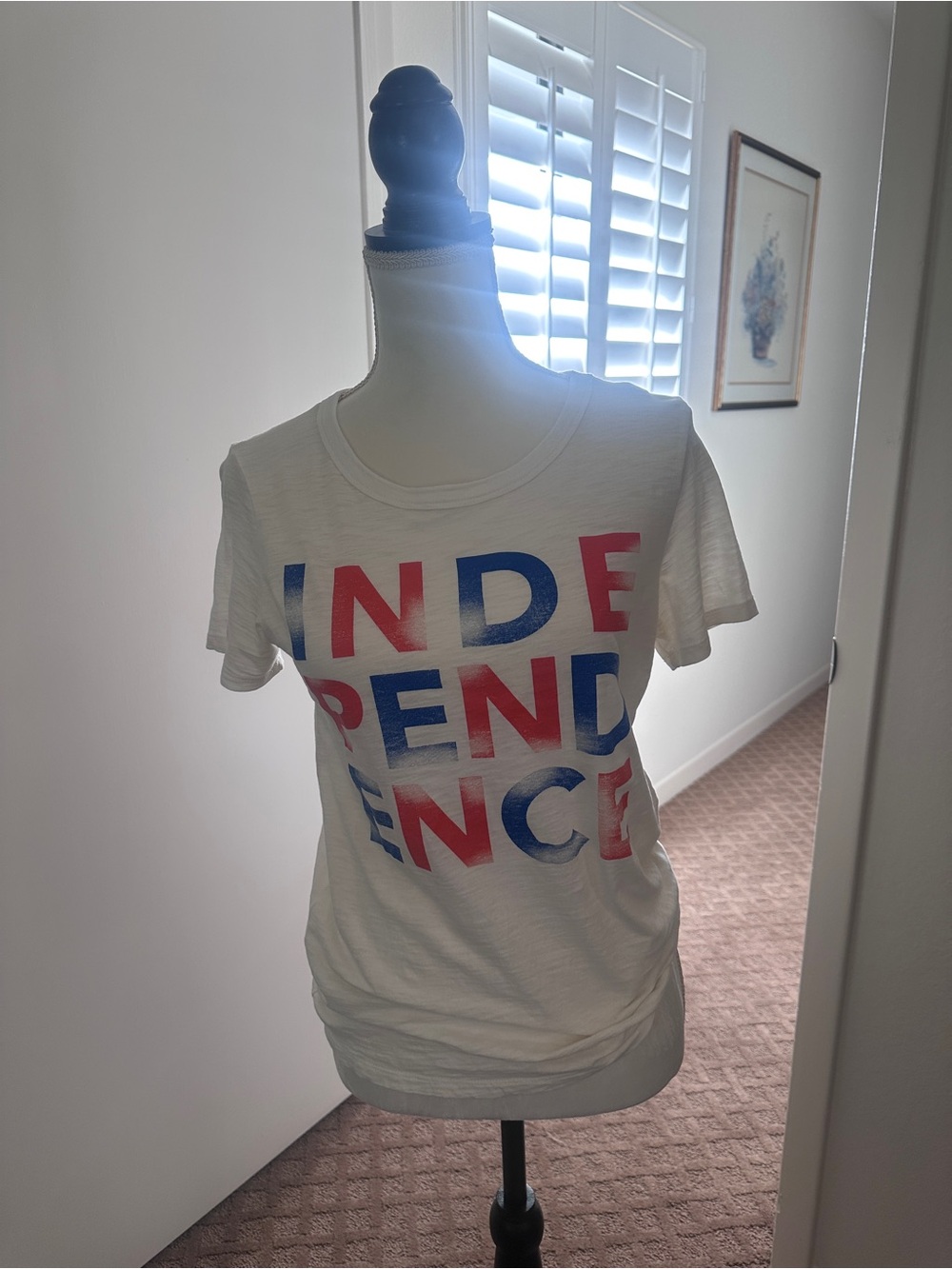 J. Crew White Short-Sleeve Graphic Tee with Red & Blue Letters